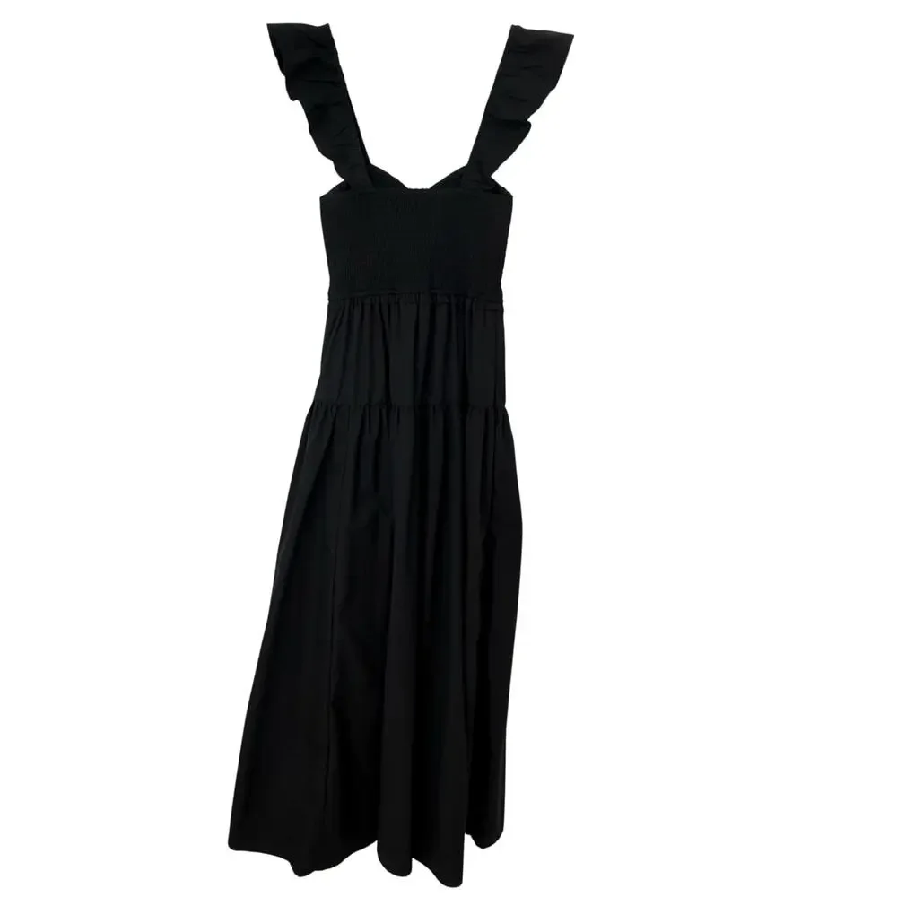Abercrombie & Fitch Black Smocked Ruffle Strap Tiered Maxi Dress Size S